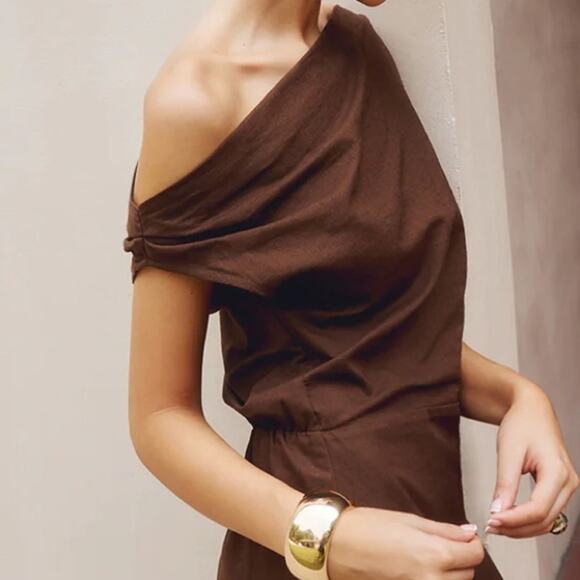 NWT REVOLVE &MINIMALIST lovers COMMENSE linen cotton brown maxi DRESS M - Picture 6 of 14